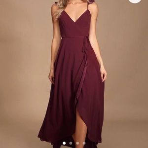 Lulus burgundy high low wrap dress